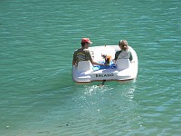  Not so happy about the pedal boat. We put a child's floatie on her. She absolutely hated it and we later removed it.