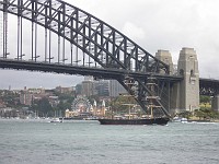  The Bounty sails under the bridge, Luna Park in background