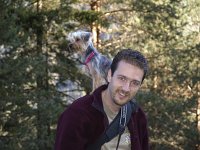  Lilly watches someone approaching from a vantage point on my shoulders