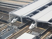  View of two of the Tsubame Shinkansen waiting at Kagoshima station