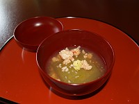  Fourth course - Gourd with finely crumbled shrimp soup. It was like a big root - very tasty.