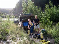  Preparing for the search and recovery dive in the small lake...