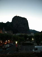  Notre Dame du Roc visible on the hill, seen from the town of Castellane