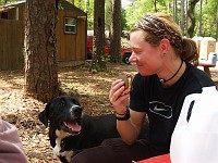  Irene eats lunch at Forty Fathom Grotto