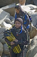  Paula and Tamaki making the trek back up the hill from the dive site.